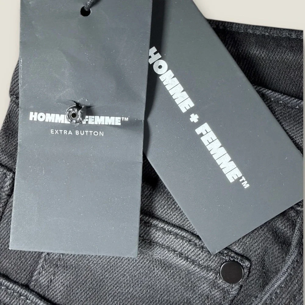 Homme Femme Distressed & Logo‎ Patch Jeans BRAND NEW Sz 36 Denim Black